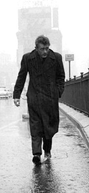 pierppasolini:  James Dean walking through the rainy streets of New York City, 1955.photographed