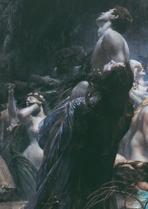 silenceforthesoul:Adolf Hirémy-Hirschl - The Souls of Acheron (detail), 1898