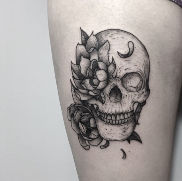 Painted Temple  Tattoos  Blackwork  Tori Loke sacred geometry skull