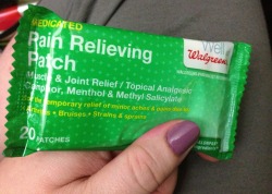 kingburu:  wheeliewifee:  An official WheelieWifee product recommendation: Walgreens brand small pain relief patches are my new FAVORITE thing!! With 1.2% camphor, 5.7% menthol, and 6.3% menthol salicylate, these tiny patches pack a punch. They are the
