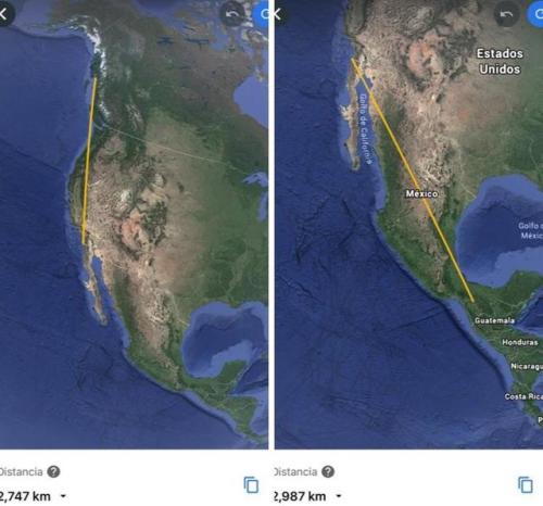 mapsontheweb:  Mexico’s northernmost city, Tijuana, is closer to Alaska than to the country’s southernmost state capital, Tuxtla Gutierrez.