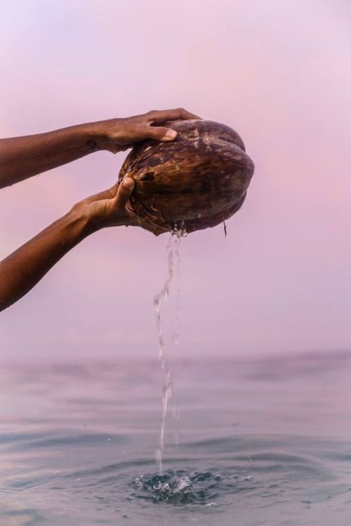 Portrait with coconut in water. Taken in Sipora Island, Indonesia, 2017 by Eszter Papp
