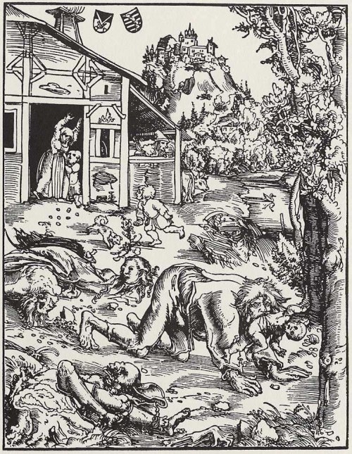 panzerpauline:Woodcut of a werewolf attack, by Lucas Cranach the Elder, 1512