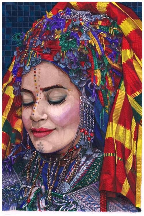  Amazigh woman IV, 29,7x21 cm, markers on paper. https://www.lumarte.eu/monika-wyloga/amazigh-woman-