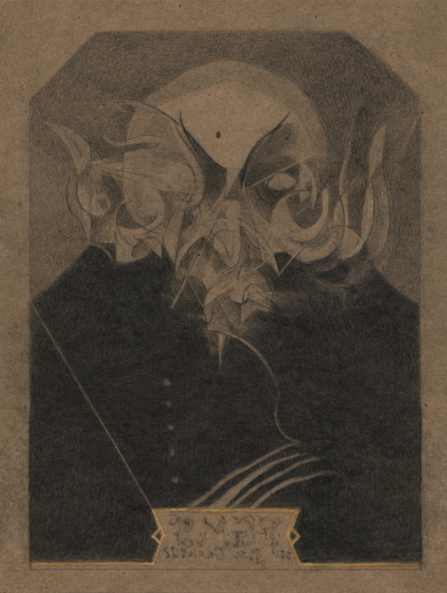 Study for the portrait of Max Schreck as Count Orlok, 2019Graphite and gold watercolour on paper, 27