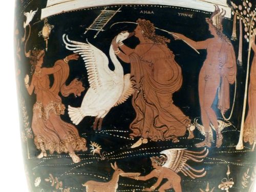 Leda and the Swan, painted vessel; Greek, Apulia 330 BC