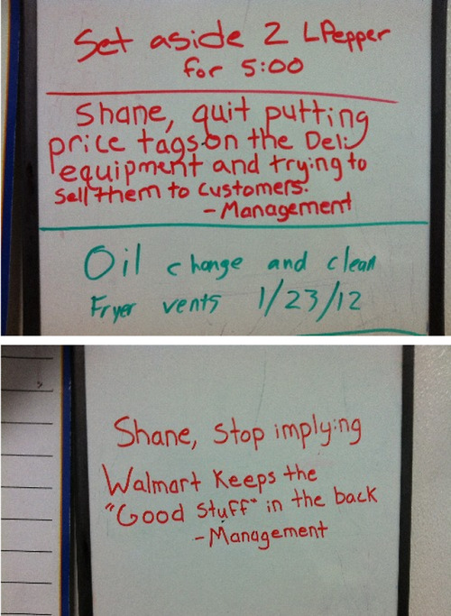 likeiwishiknew:potoo-reblogs:tastefullyoffensive:Notes from Management [ardentleprechaun]Walmart to 