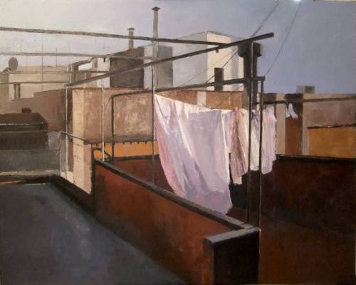 Hang Dry Clothes  -  Magi Batet BalcellsCatalan, b. 1943-Oil on canvas,  146 x 114 cm