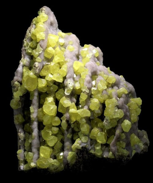 Native Sulfur on Calcite - Racalmuto Mine, Agrigento Province, Sicily, Italy