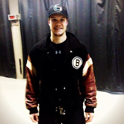 Matt Fraser in the Player of the Game Jacket after scoring the OT winner! #NHLBruins