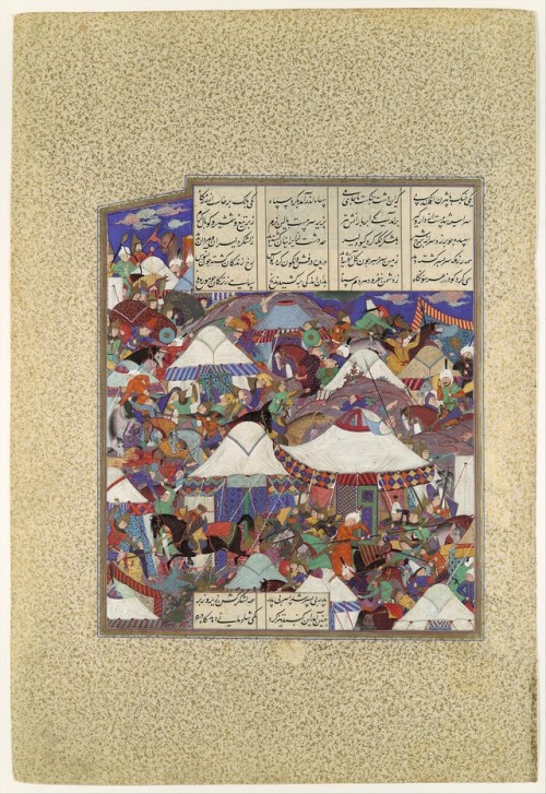 &ldquo;The Besotted Iranian Camp Attacked by Night&rdquo;, Folio 241r from the Shahnama (Book of Kin