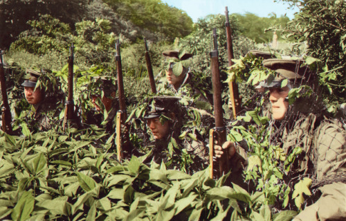 historicaltimes: Camouflaged Japanese soldiers lying in wait during the Battle of Shanghai, 1937 Sec