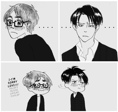 ryuusea:  Library AU | request #2 Eren thinks Levi is glaring at him, but it’s simply Levi squinting really hard because his eyesight is actually quite bad. ( *`艸´)ｸﾌﾌ 