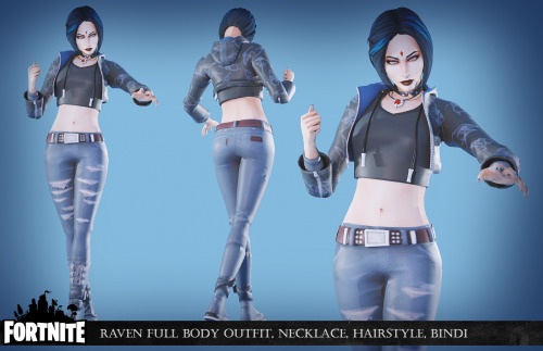 mimoto-sims: FORNITE Raven full body Outfit, Necklace, Hairstyle, Bindiextracted from original game 
