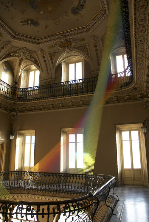 Contemporary artist Gabriel Dawe turned historic Villa Olmo in Como, Italy into a beautiful rainbow 