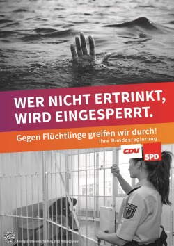fuckyeahanarchistposters:  antifastreetart:  http://stopasyllaw.blogsport.eu/  “Whoever doesn’t drown, will be arrested  Your Government  CDU (Christian Democratic Union)  SPD (Social Democratic Party)”