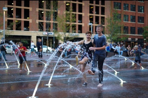 Swing dance in the fountains at Union Station in Denver, Colorado