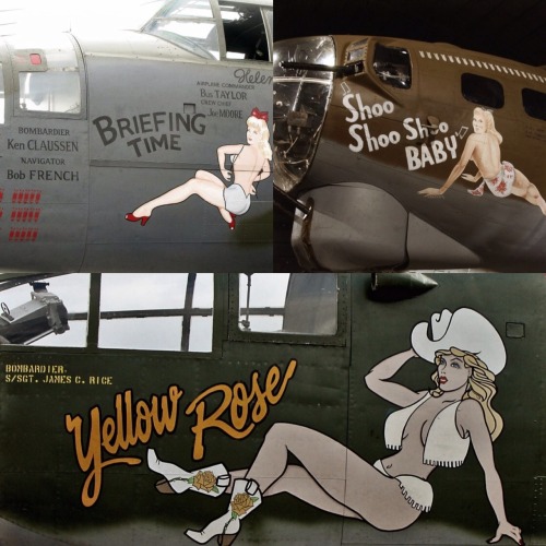 50caliberviking:  freeplanetickettonorthkorea:  boomerstarkiller67:  World War II Aircraft Nose Art  Love WWII art  Hey, Sentimental Journey’s based by my house!   Love this