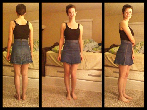 Yesterday I made a skirt out of an old pair of jeans! It is high waisted, has a zipper in the back, 