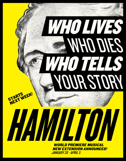 publictheaterny:The world premiere musical HAMILTON, beginning previews on Tuesday, January 20 in 