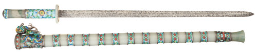 art-of-swords:Chinese Short SwordMedium: steel, jade, silver, cloisonne, turquoise, jasperMeasuremen