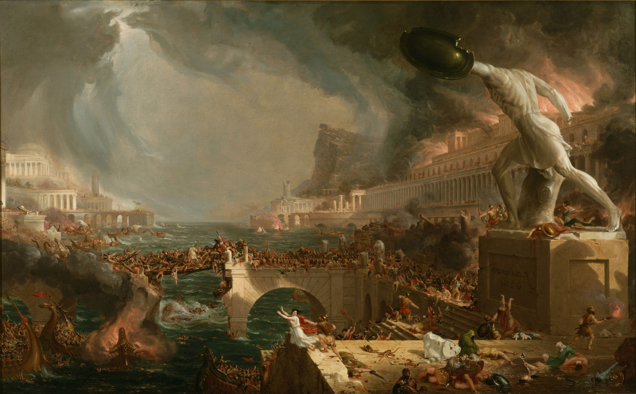 Thomas Cole - “El curso del imperio. Destrucción” (1836, óleo sobre lienzo, 99 x 161 cm, New-York Historical Society, Nueva York)