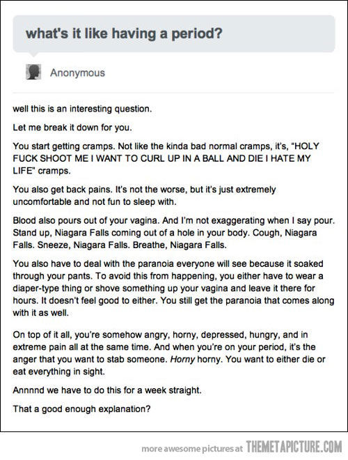 carryonwaywardfan:  Periods and Tumblr Part 1   @dommebadwolff23