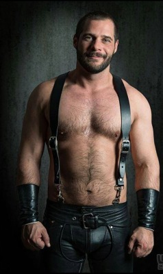 Nipples And Leather Suspenders.