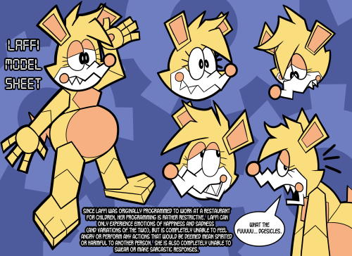 A model sheet I drew for my adorable little unemployed animatronic possum, Laffi. Give her some love