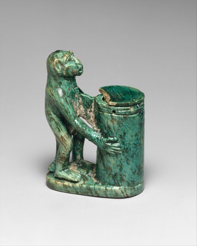 met-egyptian-art:Kohl Tube in the Shape of a Monkey Holding a Vessel, Metropolitan Museum of Art: Eg