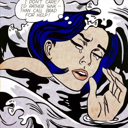 Three artworks by Roy Lichtenstein—and their sources.Drowning Girl (1963) was based on a panel