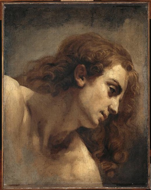 The Head of Young Man.Oil on Canvas.39 x 50 cm.Art by Théodore Géricault.(1791-1824).