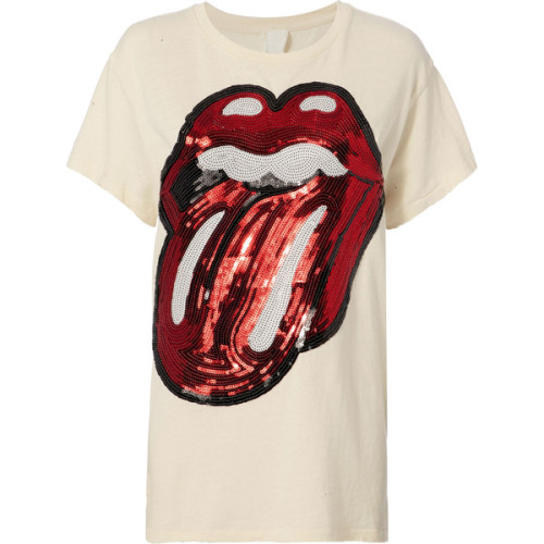 Madeworn Rolling Stones Sequin Logo T-Shirt ❤ liked on Polyvore (see more white sequin tops)