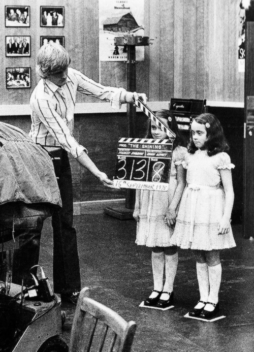 vintagegal:  Lisa and Louise Burns as the Grady girls on the set of The Shining (1980)