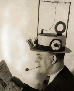 modernizor:  A portable radio in a straw hat, devised by an American inventor in 1931. via wordhistories.com 