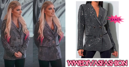 Alexa Bliss wore the AKIRA Label Never Been Better Studded Blazer in Black while behind the scenes o