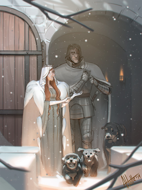 My Secret Santa gift for @nobodysuspectsthebutterfly ♥ Post-canon AU of the Queen in the North and h