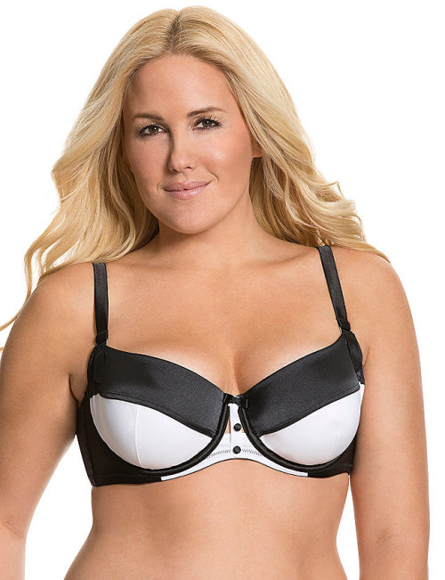 Nicole LeBris in Lane Bryant Tuxedo Demi bra & Garter belt set