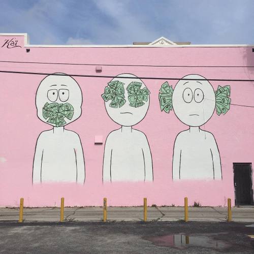 impermanent-art:  “Money often costs too much.” – Ralph Waldo Emerson • @kaiaspire mural for @canvaswpb. 💰 _____________________________________________ #Kai #kaiaspire #money #art #mural #urbanart #publicart #streetart #streetartwpb #wpbstreetart