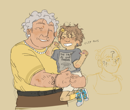 my dnd character Darling Gruesome with his grandkid Roland