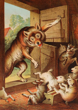 blondebrainpower: The Wolf and the Seven Young Kids, illustration by Heinrich Leutemann or Carl Offterdinger  circa: late 19th century  