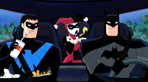 Batman, Nightwing and Harley from the upcoming “Batman and Harley Quinn” animated movie. Image taken