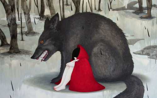 Mandy Cao (Chinese, b. China, based Los Angeles, CA, USA) - Little Red Riding Hood  Paintings: Oil o