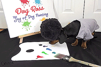 tastefullyoffensive:  Dog Ross paints some happy little squirrels. [full video]