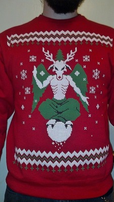 ajcrowlor:  firesighn:  ajcrowlor:  someone pls draw Crowley wearing this ugly Christmas sweater  pleeeeaaassse he would totes get that as a joke sweater for Aziriphale and Azi would wear it just because Crowley wouldn’t expect him to  oh my god and