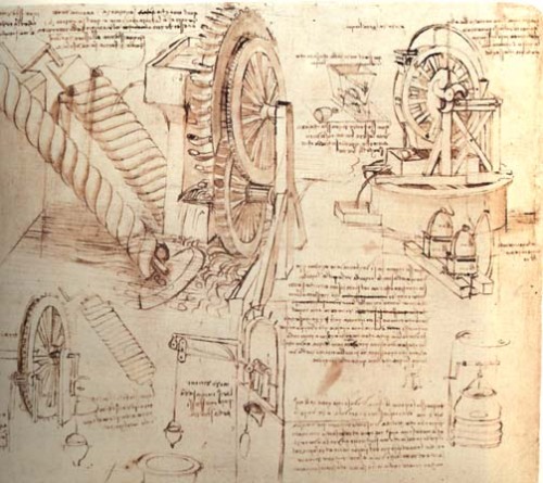 artist-davinci:Drawings of Water Lifting Devices, 1481, Leonardo Da VinciMedium: ink,paper