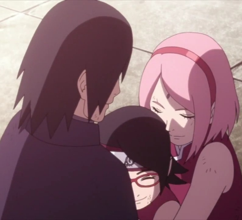 inanotherworld5599:  To everyone who thinks that Sasuke doesn’t care about his family. And I’m sure if we could see Sasuke’s eyes as he looked at his daughter and wife what would be reflected back would be the real deal; love. 