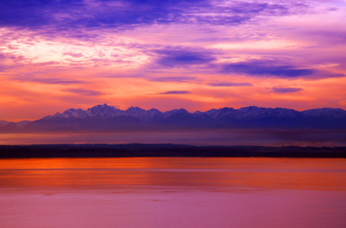 Puget Sound and Olympic Mountains at sunset ~ Edmonds, Washington ~ by Janine Russell