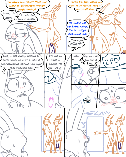 tgweaver:  The Neighbors’ Toy Starring Judy Hopps, and Bucky and Pronk Oryx-Antlerson After arriving in Zootopia but before beginning active duty, Judy Hopps has a strange encounter with her neighbors. This comic contains adult material.   sorry for