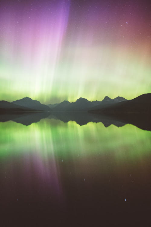 drxgonfly:Spring Aurora Borealis over Lake McDonald (by Forrest Mankins)